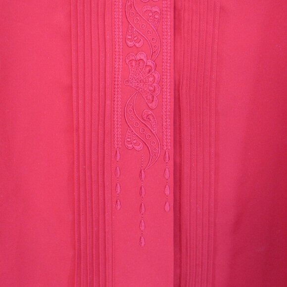 Laura Scott Women's Red Embroidered Hidden Buttons Long Sleeve Blouse Size 16 - Picture 3 of 10